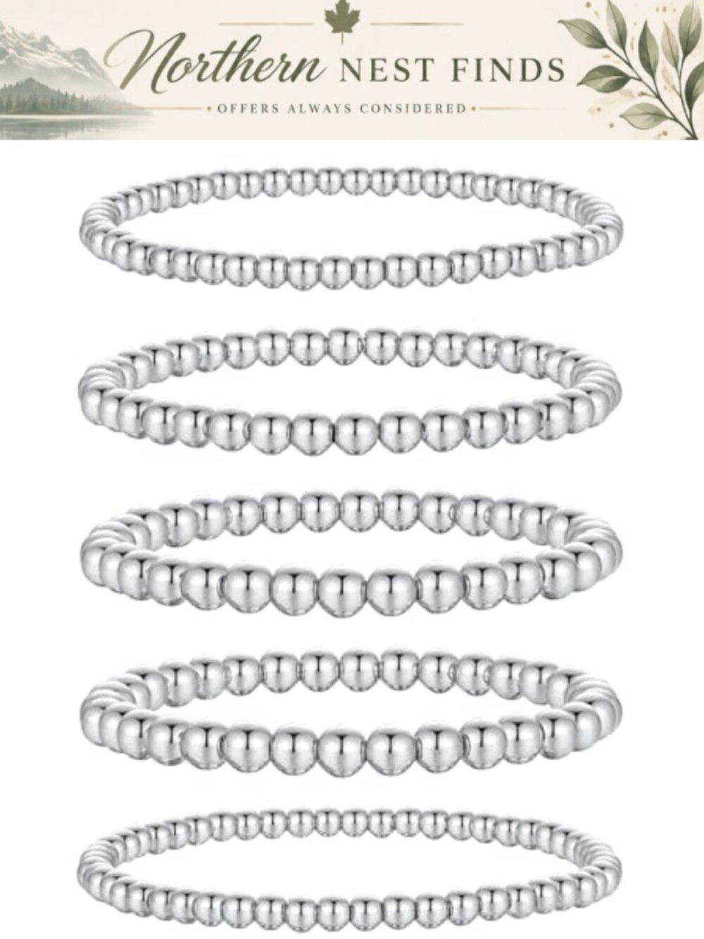 5pc 14K Gold Platinum Plated Beaded Stretch Bracelet Set Stackable Bead Ball